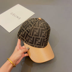 Letter Jacquard Leather Panel Baseball Cap