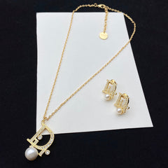 Letters Pearl Earring Necklace Set