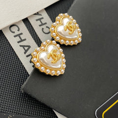 Elegant Pearl Heart Stud Earrings