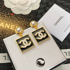 Vintage Square Drop Pearl Earrings