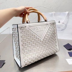 Cutout Leather Shopping Bag