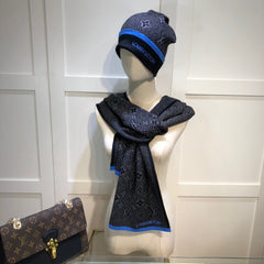 Embroidered Jacquard Monogram Scarf Hat Set