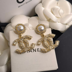 Vintage Pearl Diamond Pendant Earrings