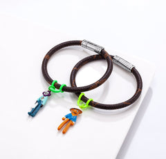 Monogram Puppet Pendant Leather Bracelet