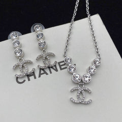 Crystal Diamond Earrings Necklace Set