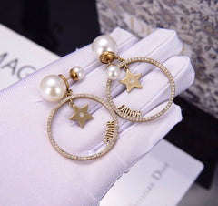 Big Circle Star Pearl Earrings