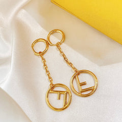 F Letter Tassel Gold Earrings