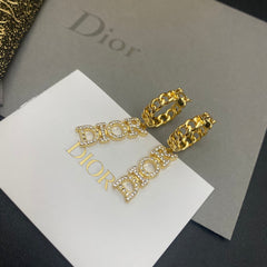 Logo Diamond Inlaid Long Earrings