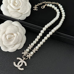 Elegant Diamond Pearl Necklace