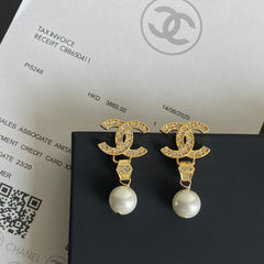 Diamond Pearl Drop Earrings