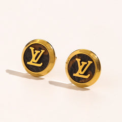 Monogram Leather Round Stud Earrings