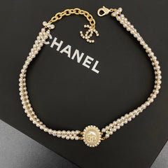 Double Pearl Diamond Choker Necklace