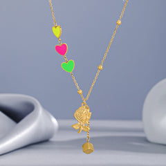 Colored  Heart Rose Pendant Necklace