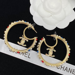 Colored Pearls Large Hoop Earrings