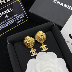 Lion Head Diamond Drop Earrings