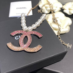 Pink Diamond Logo Pearl Necklace