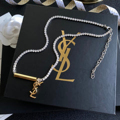 Elegant Letter Drop Crystal Diamond Necklace