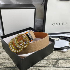 4 Colors luxury double-G rhinestone double-sided lychee pattern belt