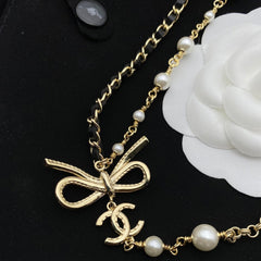 Bow Double Layer Pearl Necklace