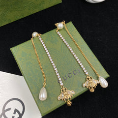 Fashion Bee Pearl Long Chain Earrings