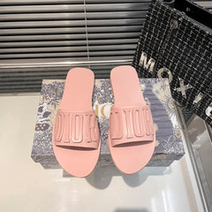 Metal Letters Solid Color Flat Slippers