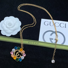 Colorful Diamond Alphabet Pendant Necklace