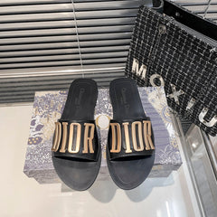 Metal Letters Solid Color Flat Slippers