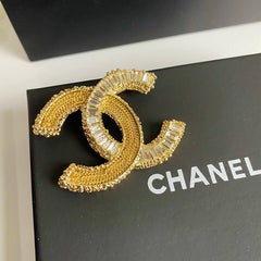 Glittering Gold Crystal Brooch