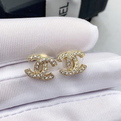 Double C Full Diamond Stud Earrings