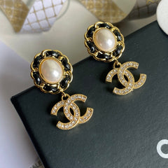 Vintage Pearl Zircon Alphabet Drop Earrings