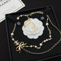 Bow Double Layer Pearl Necklace