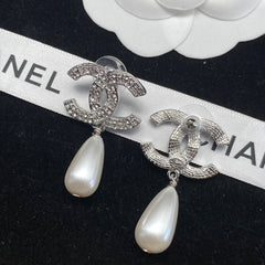 Diamond Alphabet Pearl Drop Earrings