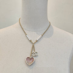 Pink Heart Pendant Pearl Necklace