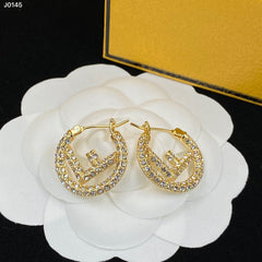 F Letter Diamond Round Earrings