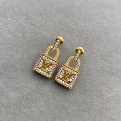 Shiny Zircon Lock Earrings