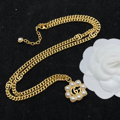 Double G Pearl Flower Necklace