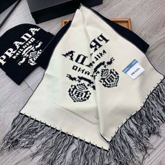 Monogram Jacquard Tassel Scarf Hat Set