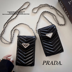 Luxury striped leather mobile phone bag