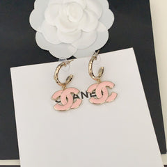 Fashionable pink enamel earrings