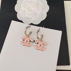 Fashionable pink enamel earrings