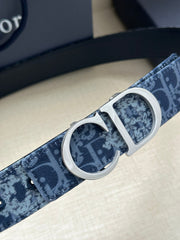 Double-sided belt 35mm blue denim and smooth cowhide belt