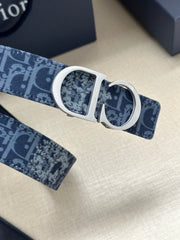 Double-sided belt 35mm blue denim and smooth cowhide belt